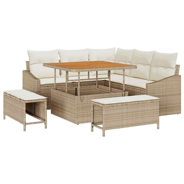 vidaXL Salon de jardin avec coussins et rangements 8 pcs Beige résine tressée