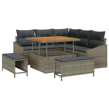 vidaXL Salon de jardin avec coussins et rangements 8 pcs Gris Résine tressée