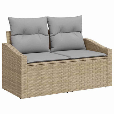 vidaXL Gartensofa-set mit Kissen mit Speicher 9 pcs Beige Poly Rattan