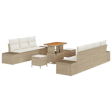 vidaXL Salon de jardin avec coussins et espace de rangement 10 pcs Résine tressée Beige