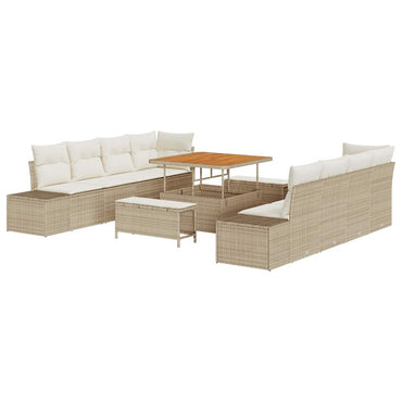 vidaXL Salon de jardin avec coussins et espace de rangement 11 pcs Beige Résine tressée