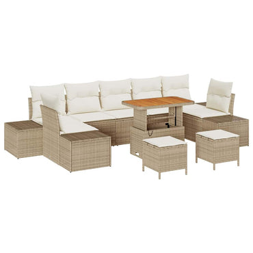 vidaXL Salon de jardin avec coussins et espace de rangement 10 pcs Résine tressée Beige