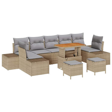 vidaXL Salon de jardin avec coussins et espace de rangement 10 pcs Résine tressée Beige