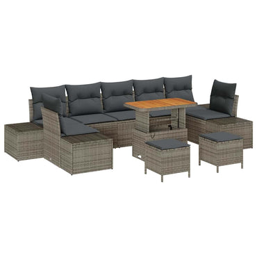 vidaXL Gartensofa-set mit Kissen mit Speicher 10 pcs Grau Poly Rattan