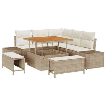 vidaXL Salon de jardin avec coussins et rangements 8 pcs Beige résine tressée