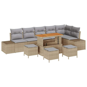 vidaXL Salon de jardin avec coussins et espace de rangement 10 pcs Résine tressée Beige