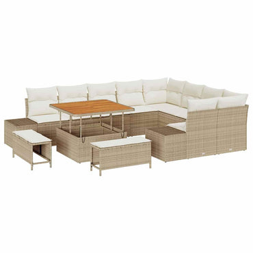 vidaXL Salon de jardin avec coussins et rangements 12 pcs Résine tressée beige