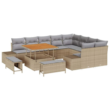 vidaXL Salon de jardin avec coussins et rangements 12 pcs Résine tressée beige