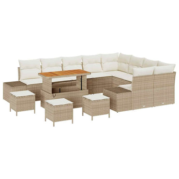 vidaXL Ensemble de canapés de jardin avec coussins et rangements 13 pcs Beige résine tressée