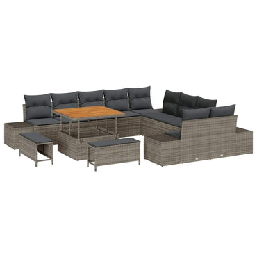 vidaXL Gartensofa-set mit Kissen mit Speicher 13 pcs Grau Poly Rattan