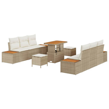 vidaXL Gartensofa-set mit Kissen mit Speicher 9 pcs Beige Poly Rattan