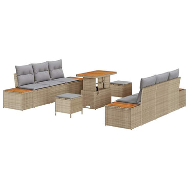 vidaXL Gartensofa-set mit Kissen mit Speicher 9 pcs Beige Poly Rattan