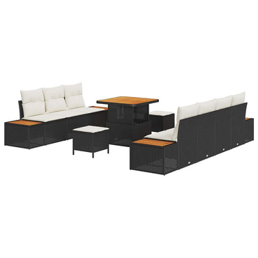 vidaXL Gartensofa-set mit Kissen 10 pcs Schwarz Poly Rattan