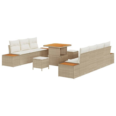 vidaXL Salon de jardin avec coussins et espace de rangement 10 pcs Résine tressée Beige