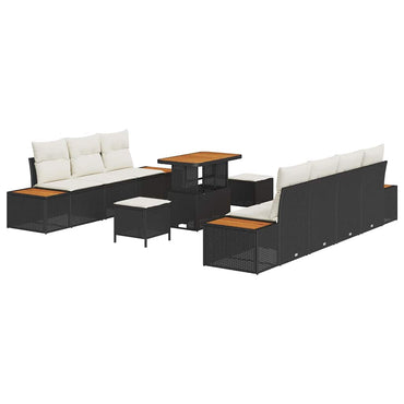 vidaXL Gartensofa-set mit Kissen 10 pcs Schwarz Poly Rattan