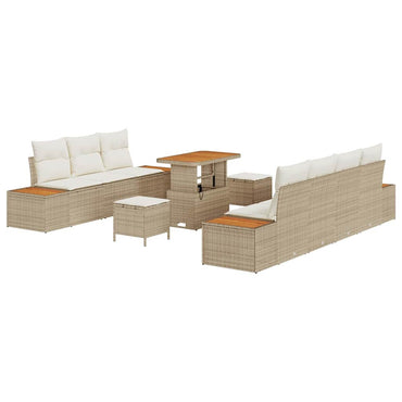 vidaXL Salon de jardin avec coussins et espace de rangement 10 pcs Résine tressée Beige