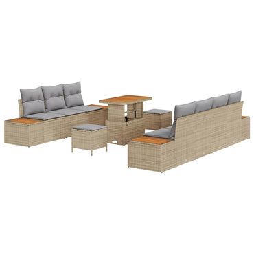 vidaXL Salon de jardin avec coussins et espace de rangement 10 pcs Résine tressée Beige