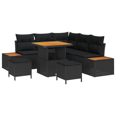 vidaXL Gartensofa-set mit Kissen 8 pcs Schwarz Poly Rattan