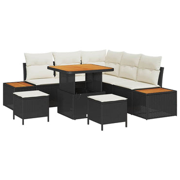 vidaXL Gartensofa-set mit Kissen 8 pcs Schwarz Poly Rattan