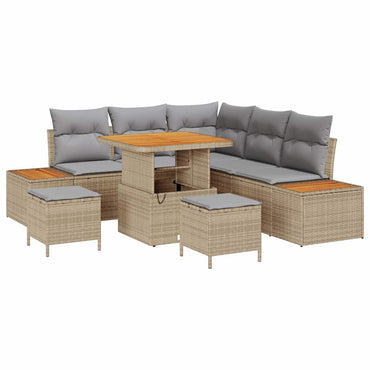 vidaXL Salon de jardin avec coussins et rangements 8 pcs Beige résine tressée
