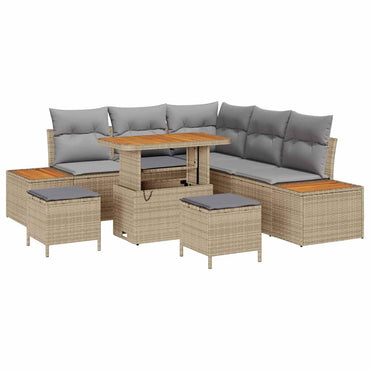 vidaXL Salon de jardin avec coussins et rangements 8 pcs Beige résine tressée