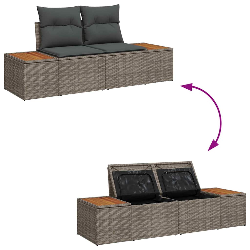 vidaXL Gartensofa-set mit Kissen mit Speicher 9 pcs Grau Poly Rattan