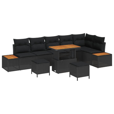 vidaXL Ensemble de canapés de jardin avec coussins 9 pcs Résine tressée Noir