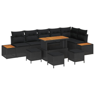 vidaXL Gartensofa-set mit Kissen 10 pcs Schwarz Poly Rattan