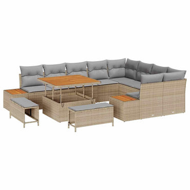 vidaXL Gartensofa-set mit Kissen mit Speicher 12 pcs Beige Poly Rattan