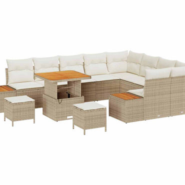 vidaXL Salon de jardin avec coussins et rangements 12 pcs Résine tressée beige