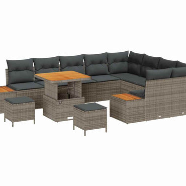 vidaXL Gartensofa-set mit Kissen mit Speicher 12 pcs Grau Poly Rattan
