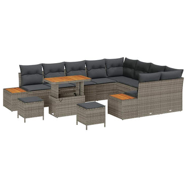 vidaXL Gartensofa-set mit Kissen mit Speicher 12 pcs Grau Poly Rattan