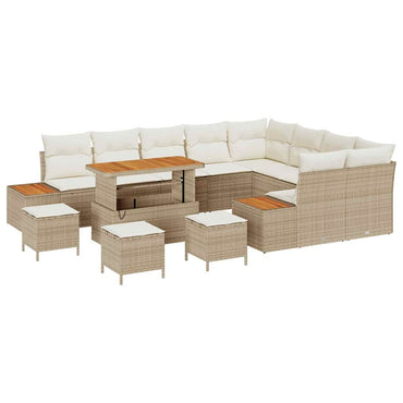 vidaXL Gartensofa-set mit Kissen mit Speicher 13 pcs Beige Poly Rattan