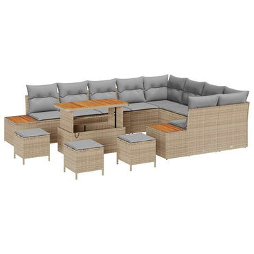 vidaXL Ensemble de canapés de jardin avec coussins et rangements 13 pcs Beige résine tressée