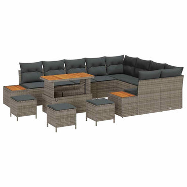 vidaXL Gartensofa-set mit Kissen mit Speicher 13 pcs Grau Poly Rattan