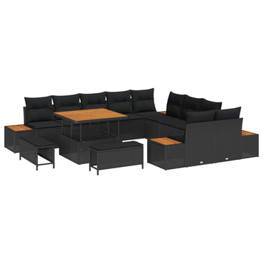 vidaXL Gartensofa-set mit Kissen 13 pcs Schwarz Poly Rattan