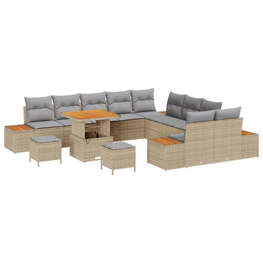 vidaXL Ensemble de canapés de jardin avec coussins et rangements 13 pcs Beige résine tressée
