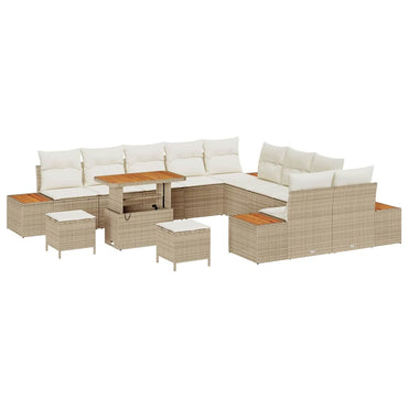 vidaXL Ensemble de canapés de jardin avec coussins et rangements 13 pcs Beige résine tressée