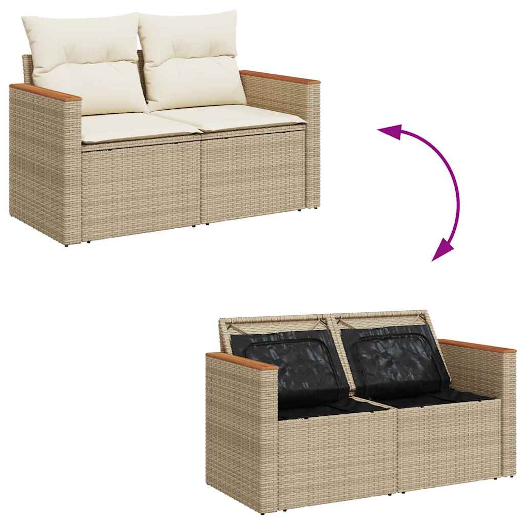 vidaXL Gartensofa-set mit Kissen 9 pcs Beige Poly Rattan