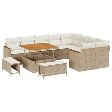 vidaXL Gartensofa-set mit Kissen mit Speicher 12 pcs Beige Poly Rattan