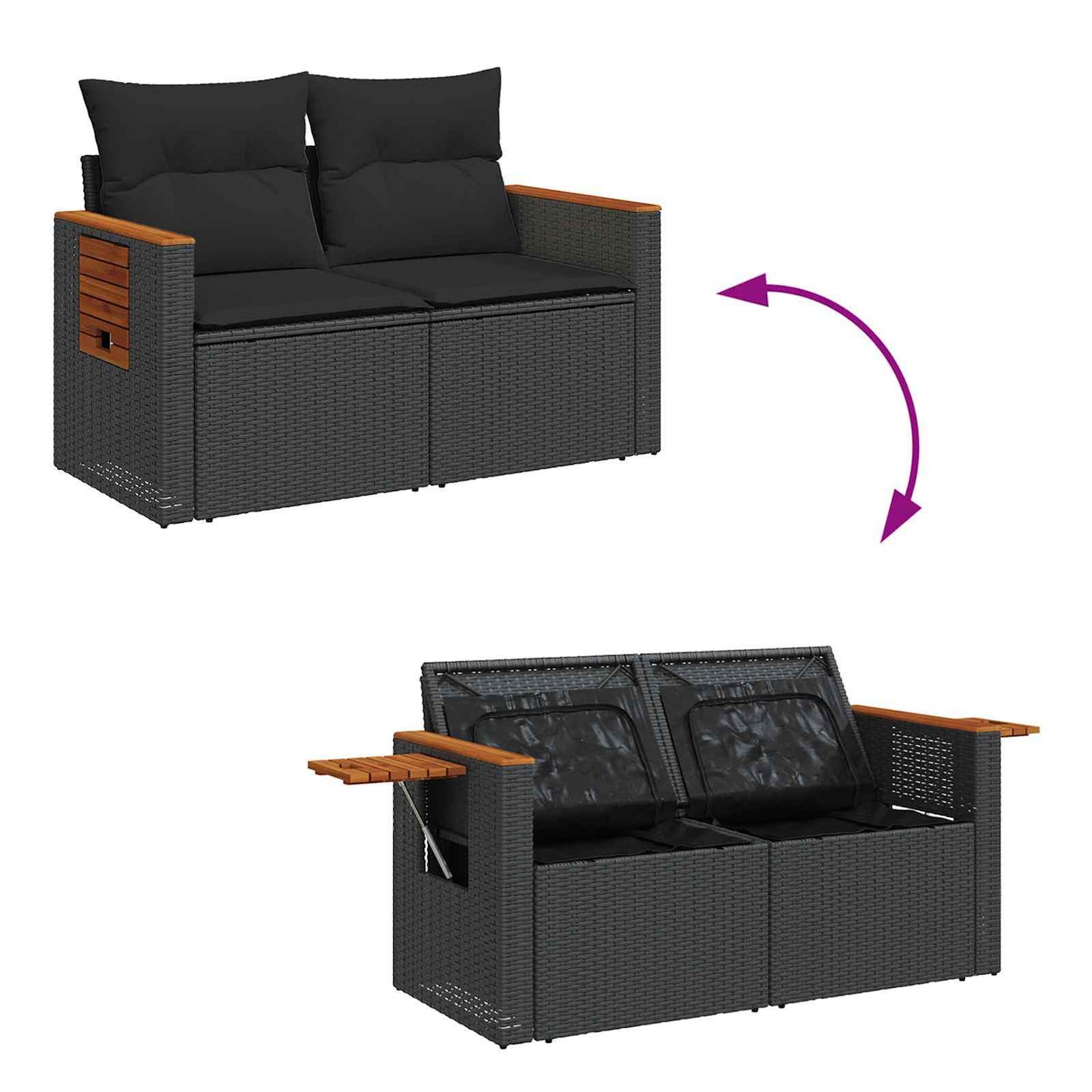 Gartensofa-set mit Kissen 11 pcs Schwarz Poly-Rattan