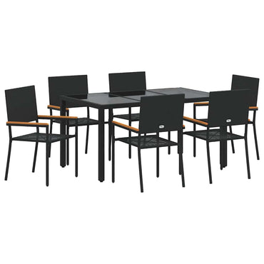 vidaXL Garten Essgruppe 7 pcs Schwarz Poly-Rattan