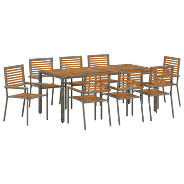 vidaXL Salle à manger de jardin 9 pcs Gris et marron Résine tressée