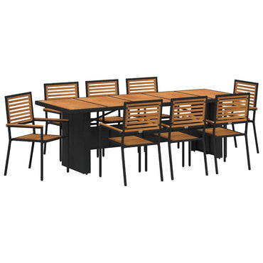 vidaXL Salon de jardin à dîner 9 pcs noir et marron en rotin synthétique