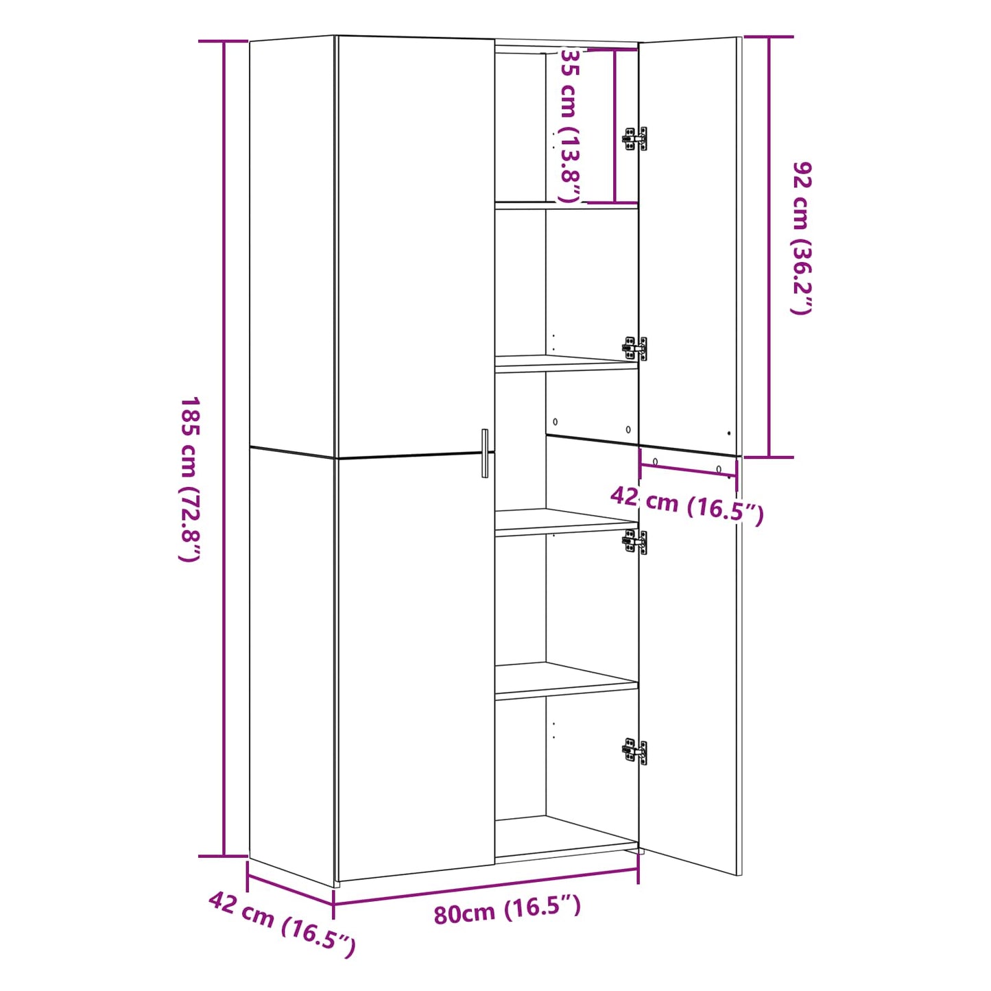 vidaXL Highboard 2 pcs Schwarz Eichen-Optik 80 x 42 x 185 cm