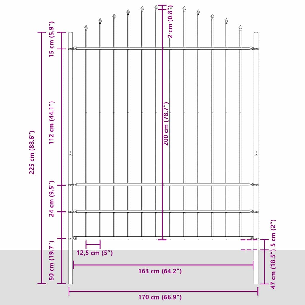 vidaXL Gartenzaun 2 pcs Grau 170 x 225 cm Pulverbeschichteter Stahl