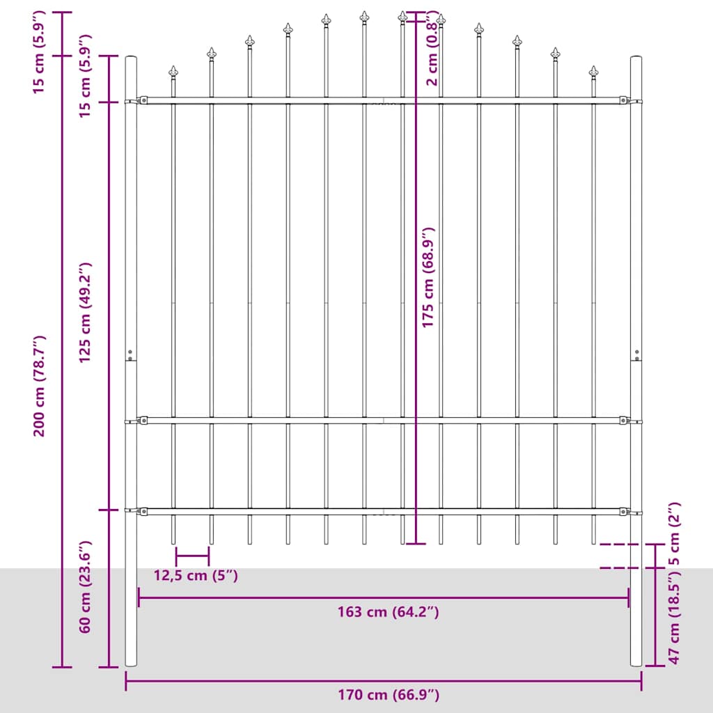 vidaXL Gartenzaun 3 pcs Grau 170 x 215 cm Pulverbeschichteter Stahl