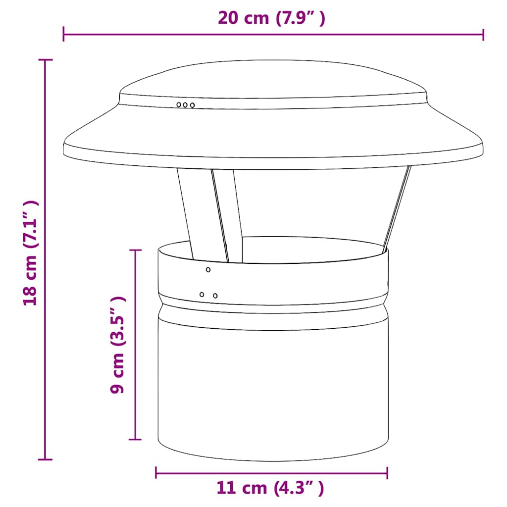 Regenabdeckung Schornstein Silber 20 x 20 x 18 cm Edelstahl