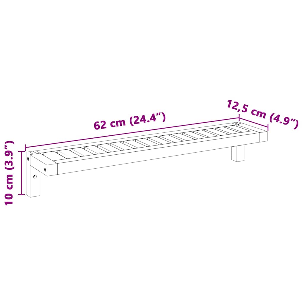 vidaXL Wandhängeregal Natur 62 x 10 x 12,5 cm Massivholz aus Walnuss