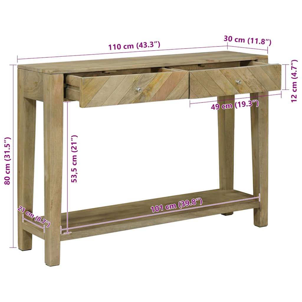 vidaXL Konsolentisch mit Schubladen Natürliches Grau 110 x 30 x 80 cm